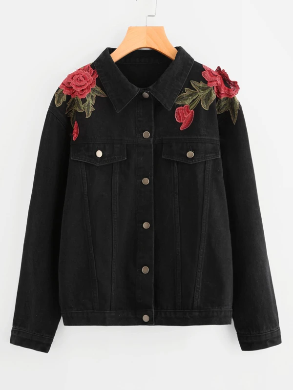 black rose jean jacket