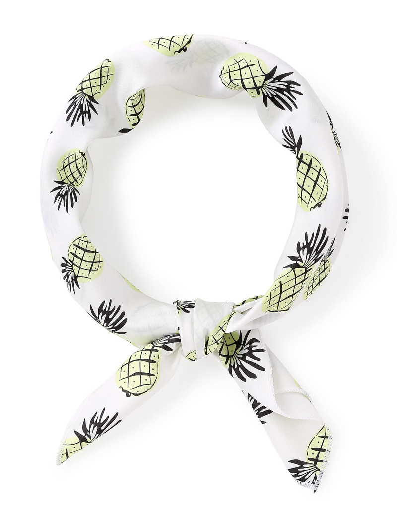 

Pineapple Print Satin Bandana, White