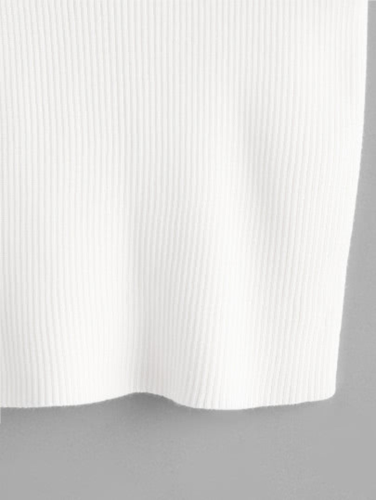 細肩帶針織蕾絲邊修身背心 - 白色 - 查看 4