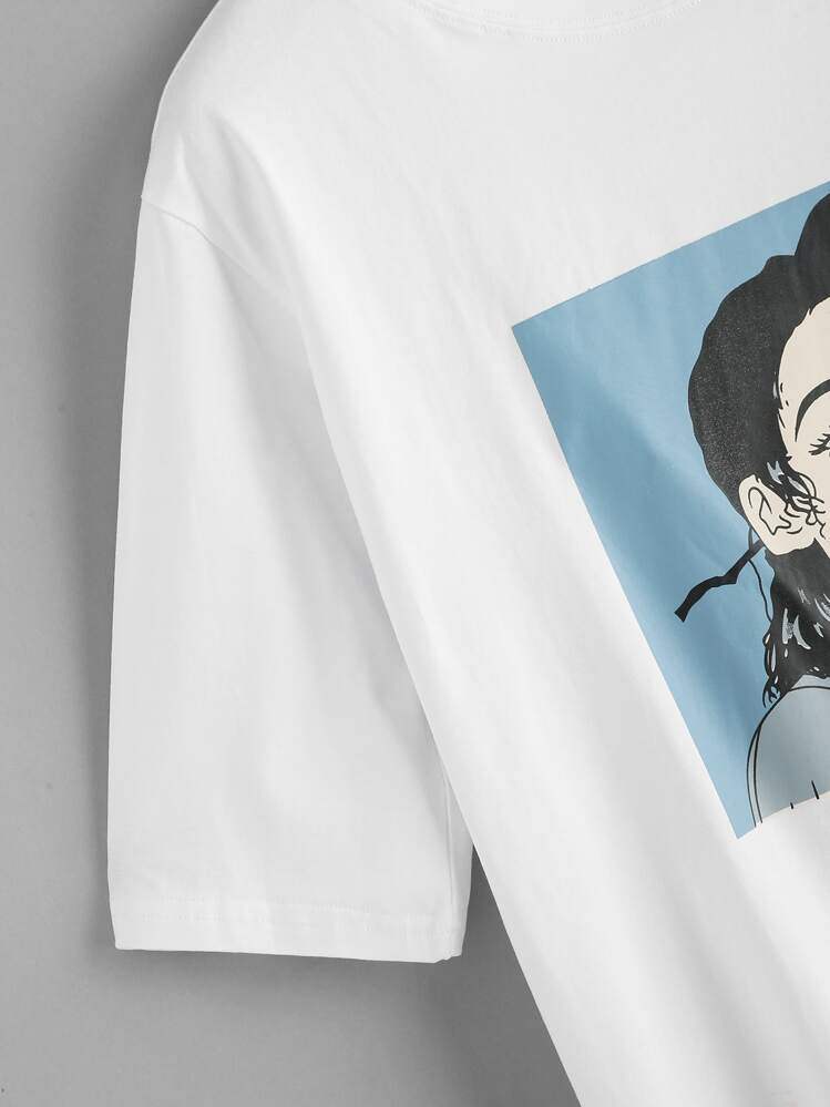 女孩子圖案短袖T恤 - 白色 - 查看 2