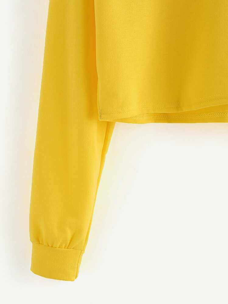 Drawstring Hooded Crop Sweatshirt - Mustard Yellow - View 4