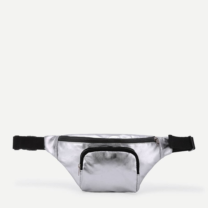 

Pocket Front Belt Fanny Pack, Silver
