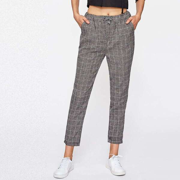 

Checked Drawstring Waist Pants