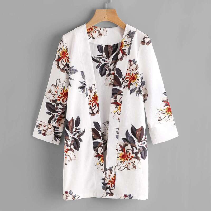 

Random Florals Open Front Coat, Multicolor