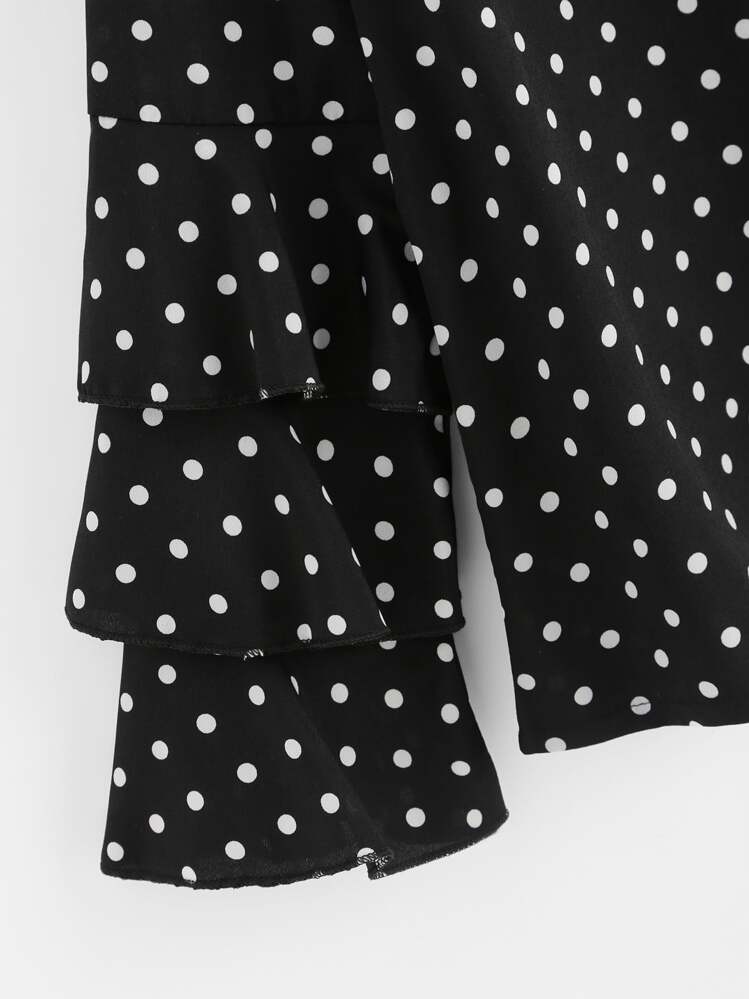 多層次荷葉邊點點上衣 - 黑色 - 查看 4