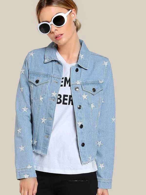 star embroidered jean jacket