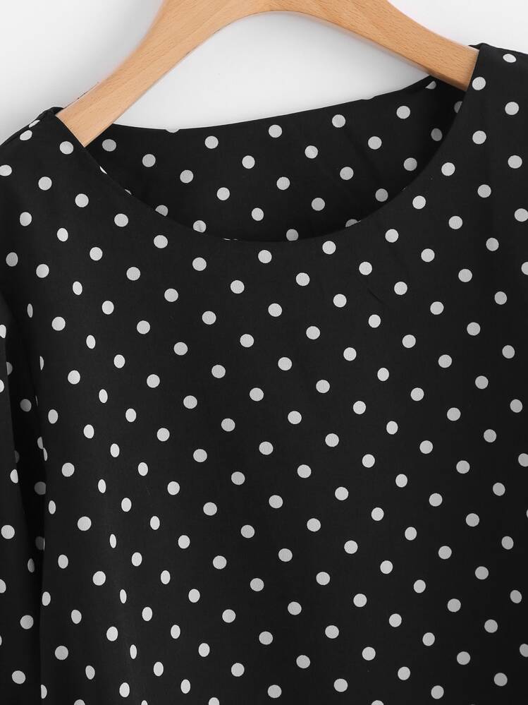 多層次荷葉邊點點上衣 - 黑色 - 查看 3