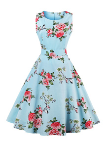Random Florals Bow Tie Back Circle Dress