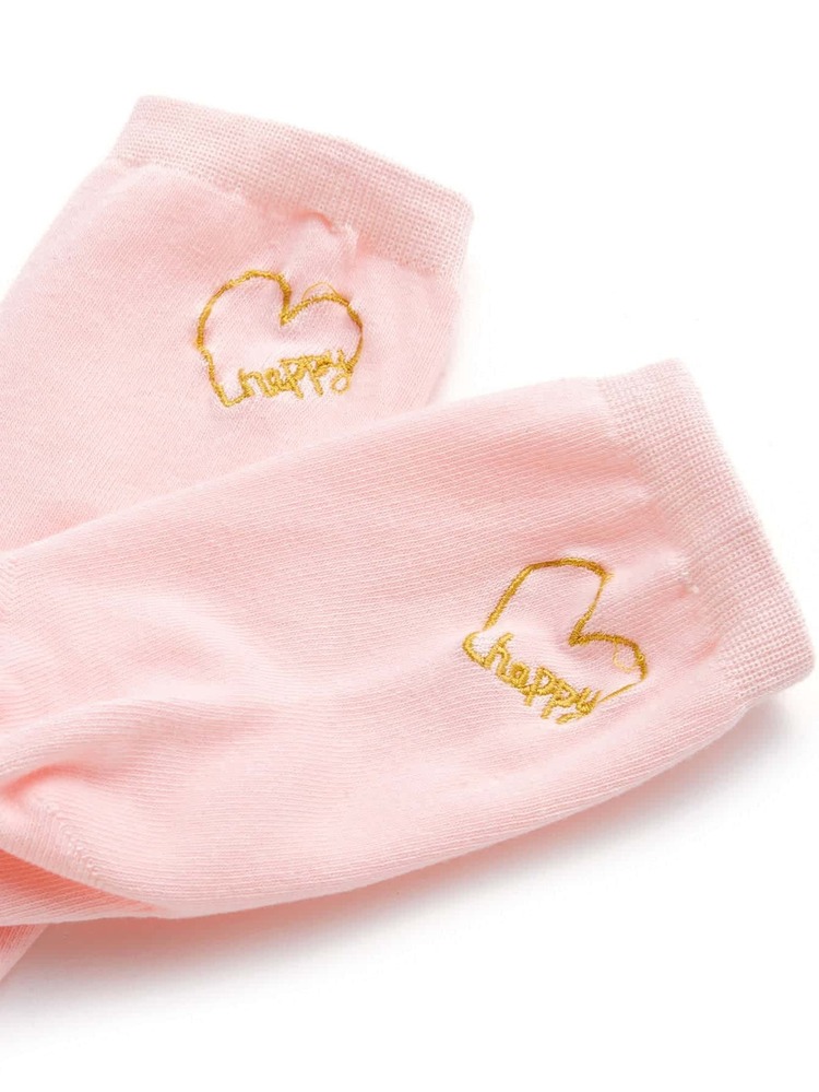 Calcetines tobilleros con bordado de corazón - Rosa - Añade 3