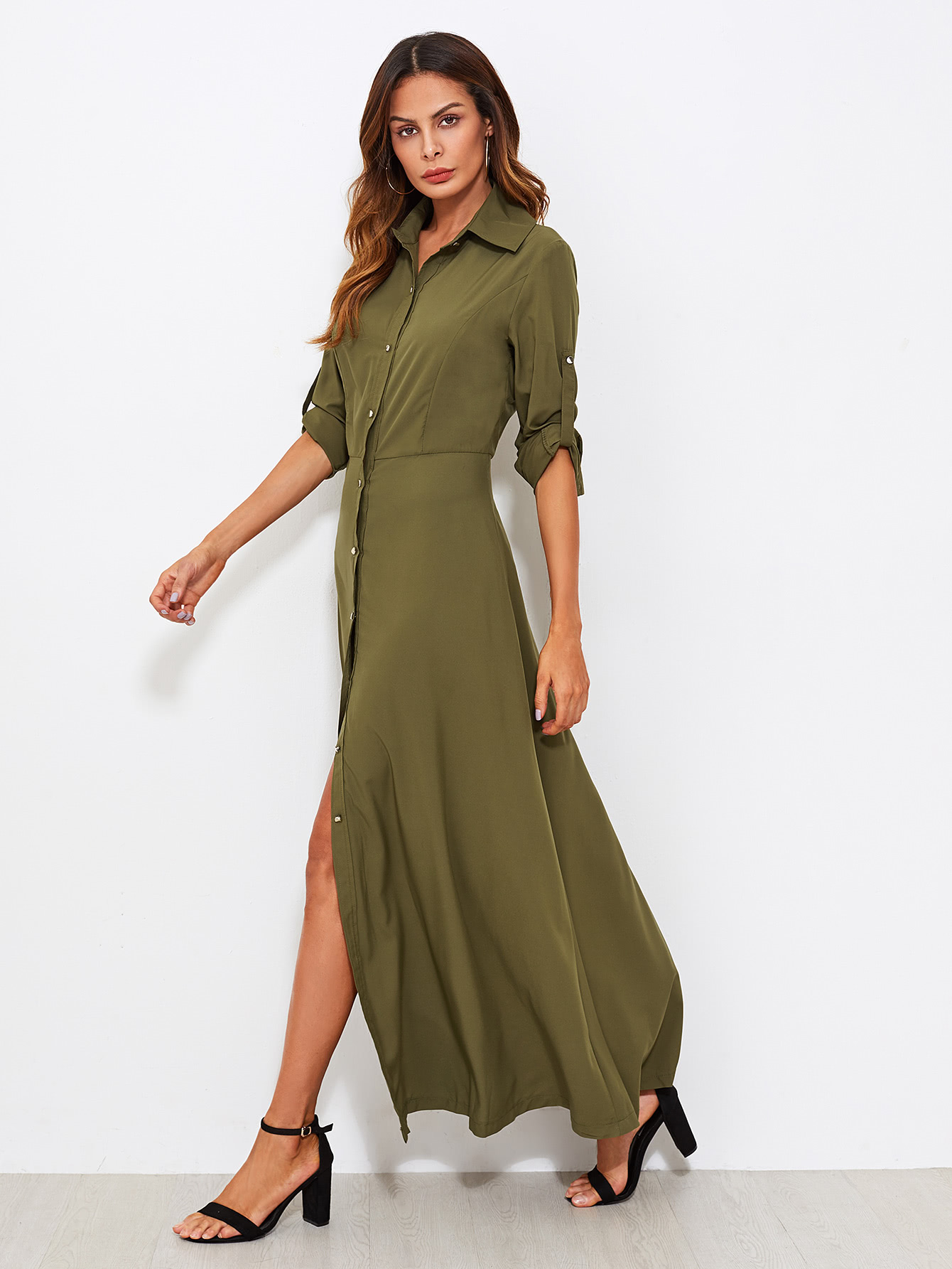 Robe Shirt longue avec bouton | SHEIN France