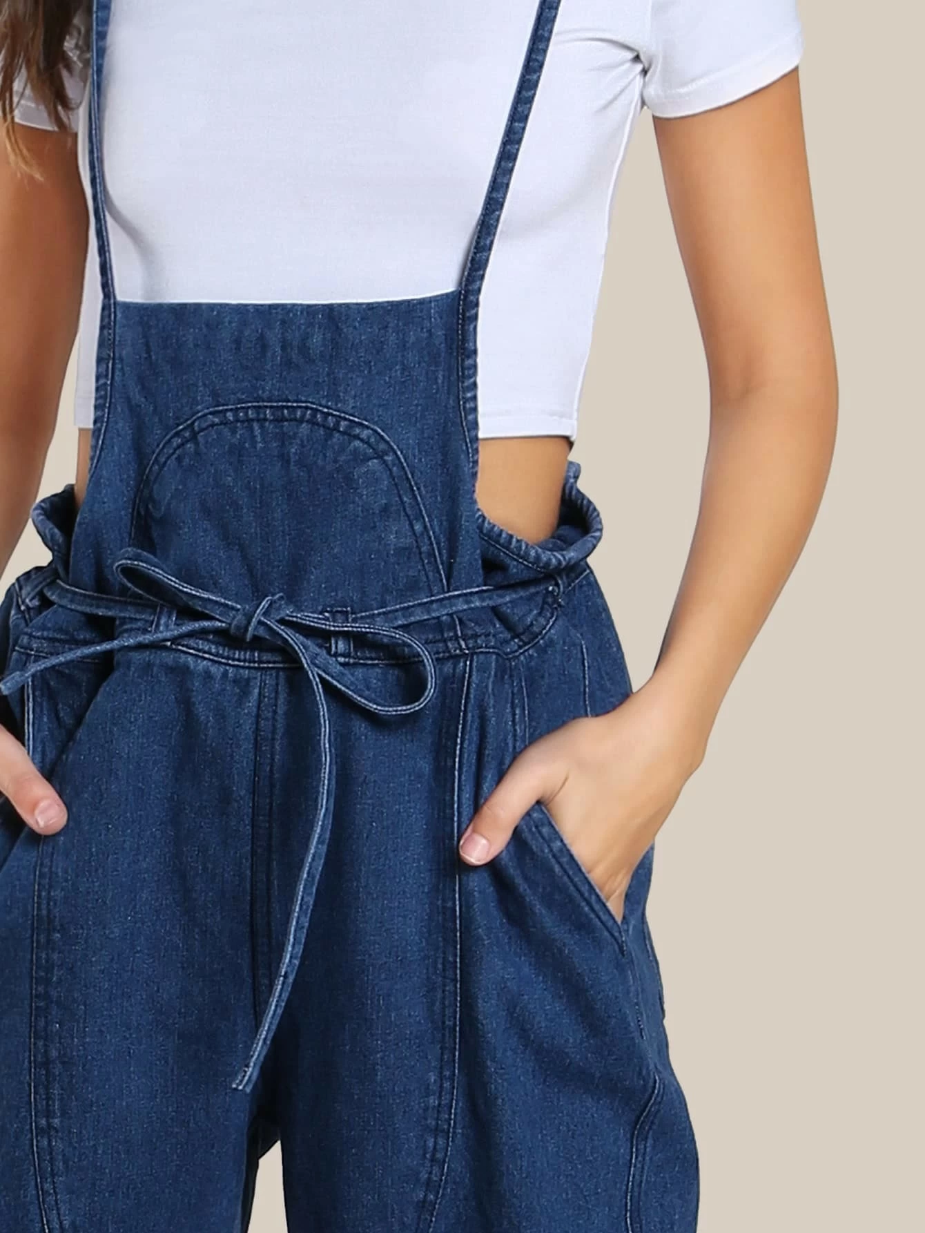 spaghetti strap denim overalls