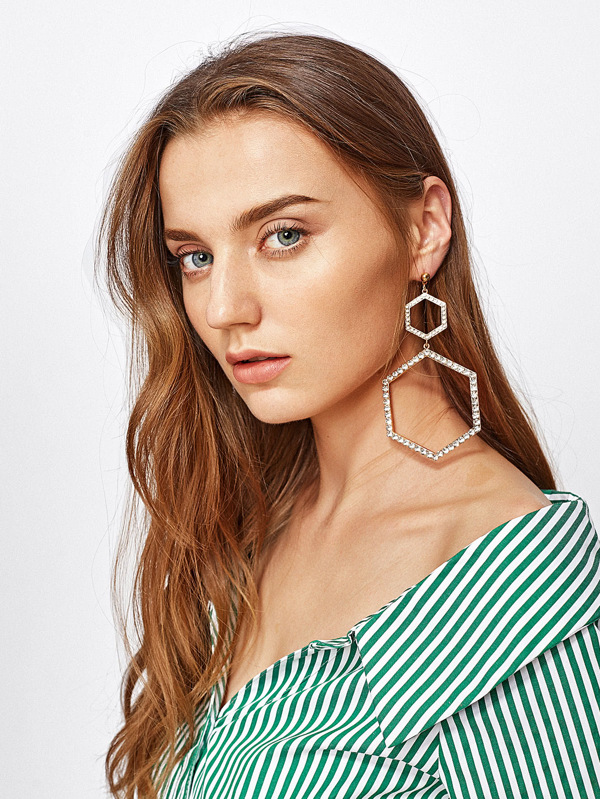 Double Hexagon Oversized Hoop Earrings Shein Sheinside