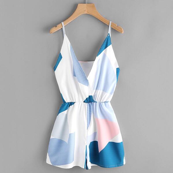 

Random Print Surplice Cami Romper, Multicolor