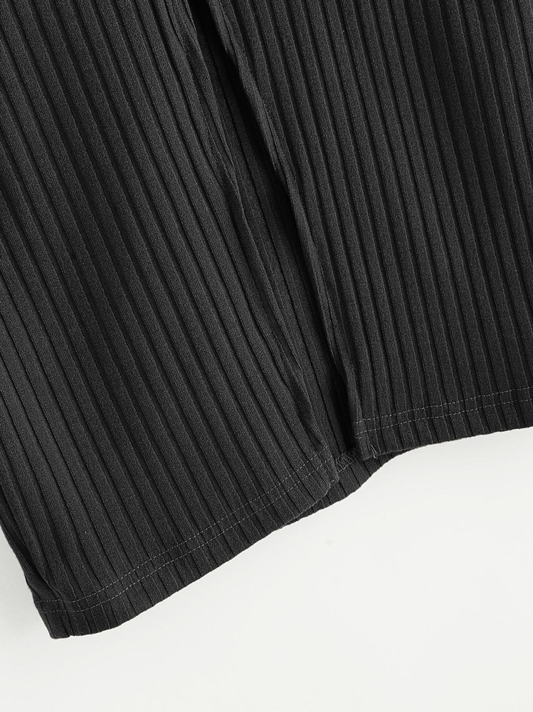 SHEIN Essnce Vented Back Rib Knit Skirt - Black - View 3