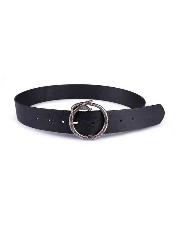 

Faux Leather Circle Buckle Belt, Black