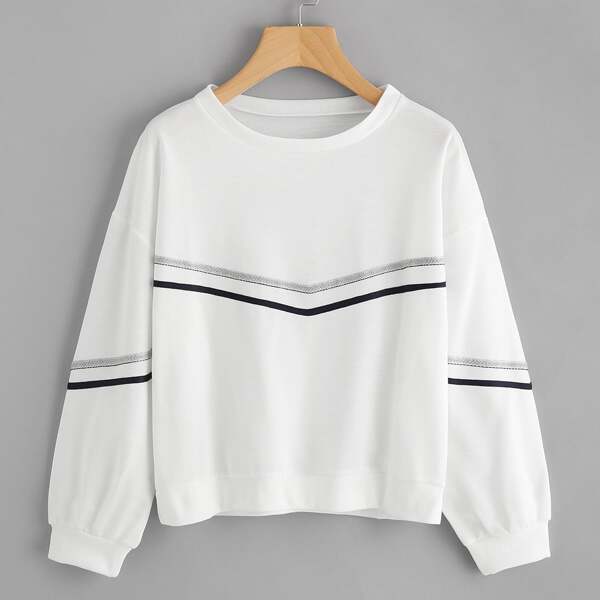 

Tape Detail Drop Shoulder Sweatshirt, White