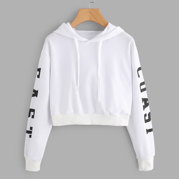 

Letter Print Sleeve Hoodie