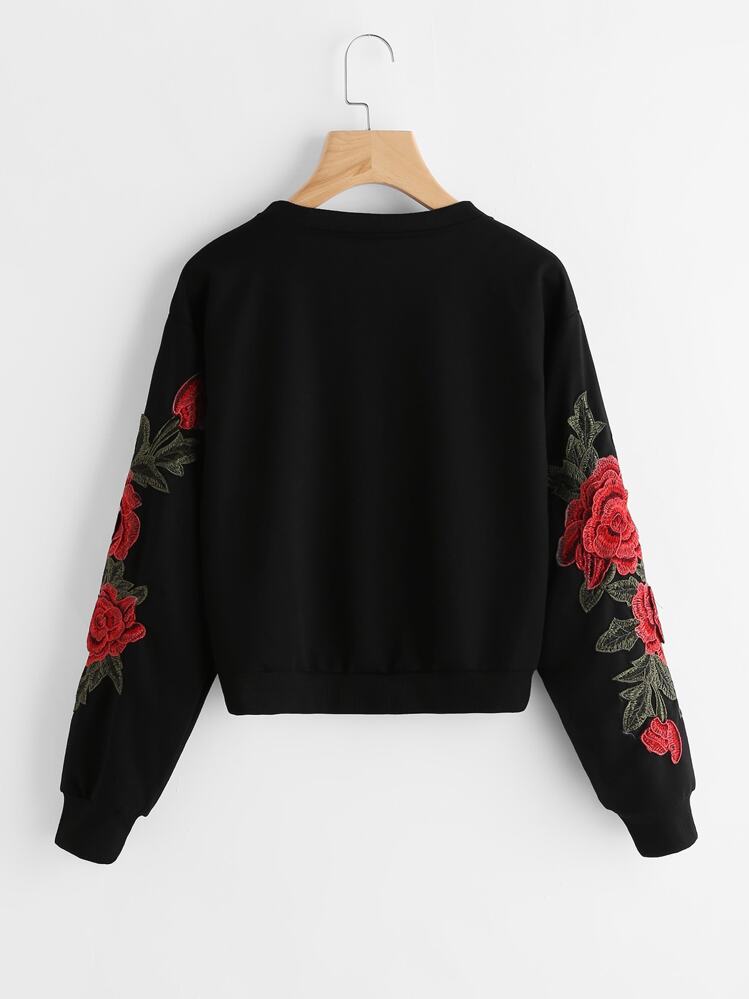Sudadera con flores bordadas - Negro - Añade 2