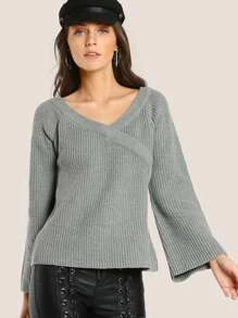 Criss Cross Ribbed Sweater GREY - Grey - View 3