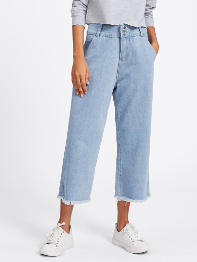 Raw Hem Wide Leg Jeans