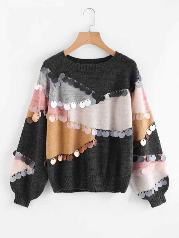 

Sequin Decoration Contrast Sweater, Multicolor