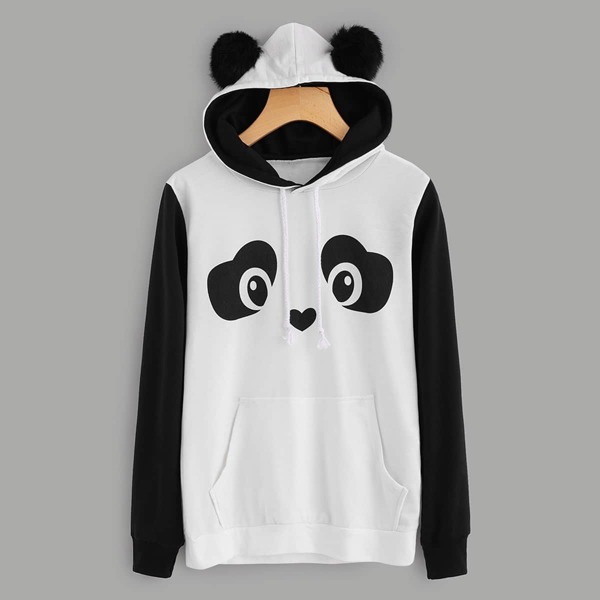 

Panda Hoodie With Faux Fur Ball