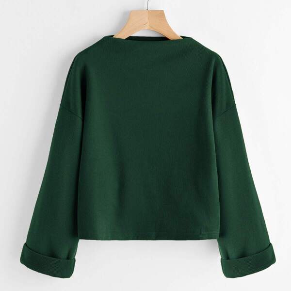 

Drop Shoulder Ribbed Cuffed Sweatshirt