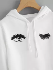 Blink One Eye Print Crop Hoodie - White - View 4