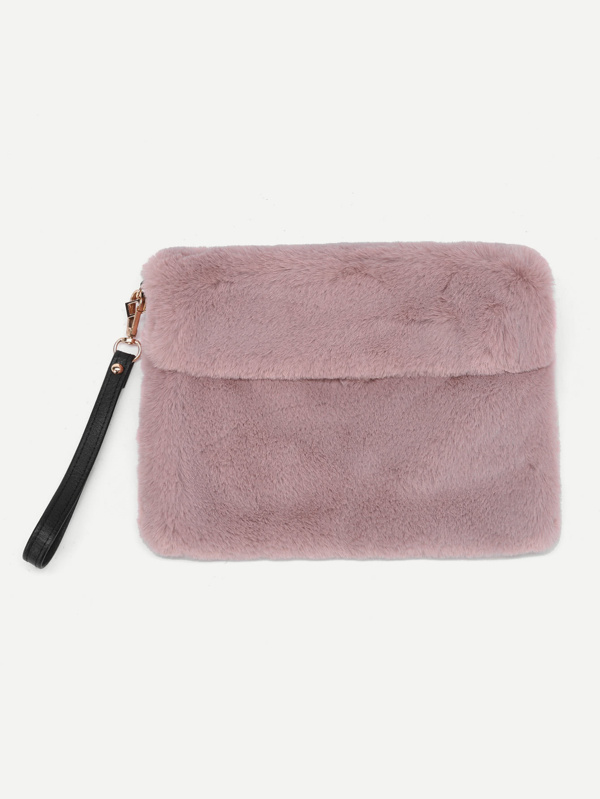 Faux Fur Clutch Bag With Pu Strap Shein Sheinside