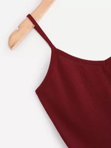 SHEIN EZwear Áo hai dây màu trơn Burgundy Kỳ nghỉ - Màu Đỏ Sâu - Xem 3