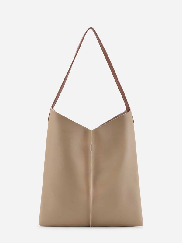 

Faux Leather Tote Bag, Khaki
