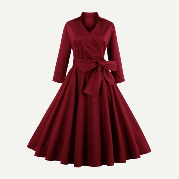 

Surplice Wrap Tie Waist Dress, Burgundy