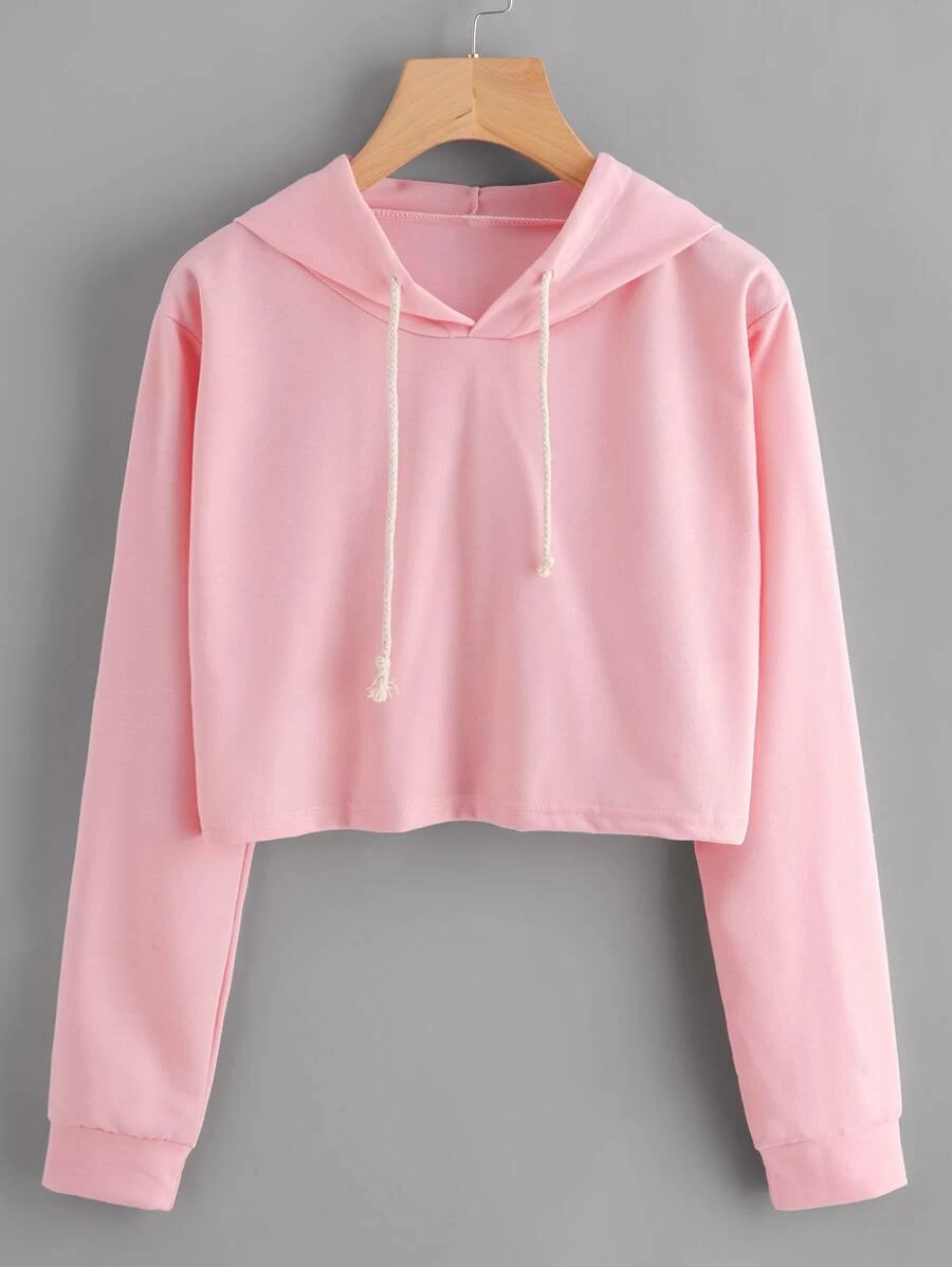 Crop Hooded Sweatshirt - Rosa Bebê - Visão 1