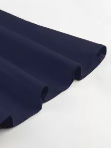 Surplice Wrap Double Plunge Tie Waist Dress - Navy Blue - View 3