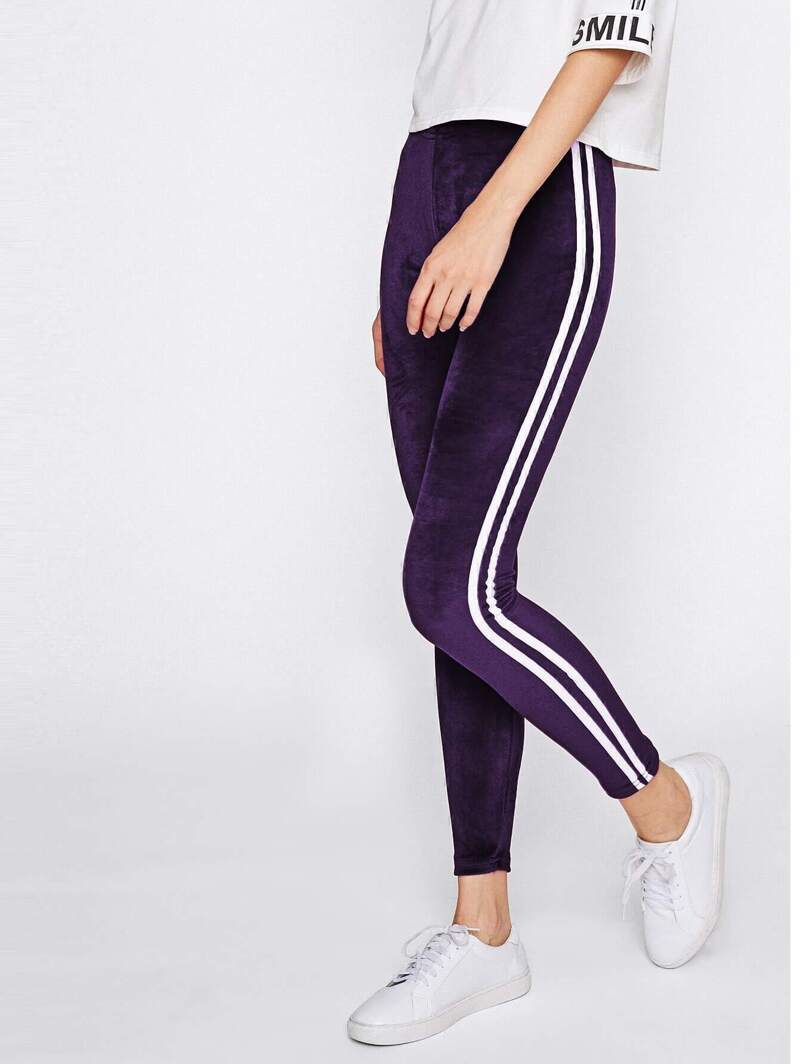 

Side Striped Velvet Leggings, Purple, Polinac