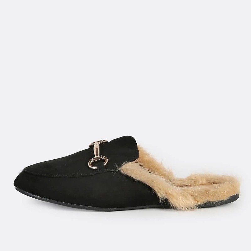 

Faux Suede Fur Lined Loafers BLACK