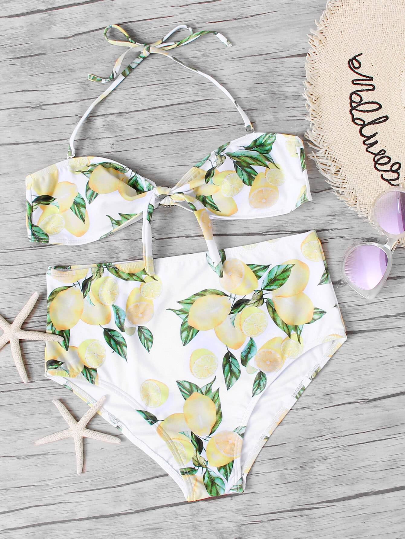 Knot Front Bandeau Bikini Set Shein Usa My XXX Hot Girl