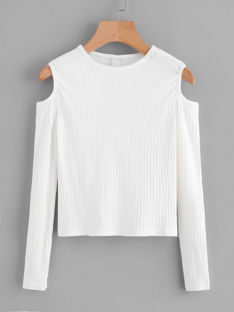 

Cold Shoulder Ribbed Knit Sweater, White