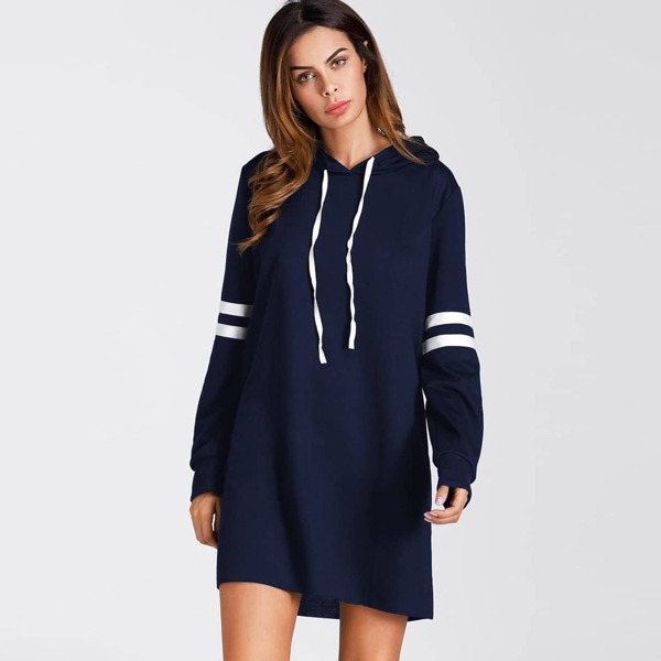 

Varsity Striped Hoodie Sweatshirt Dress