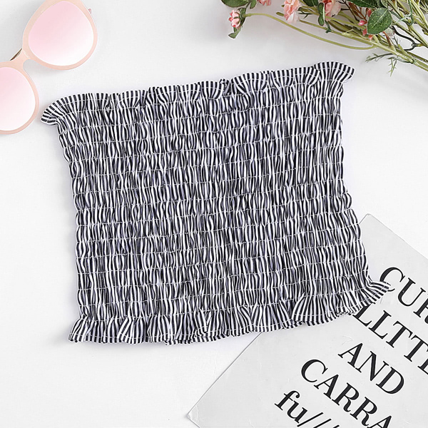 

Striped Shirring Bandeau Top, Grey