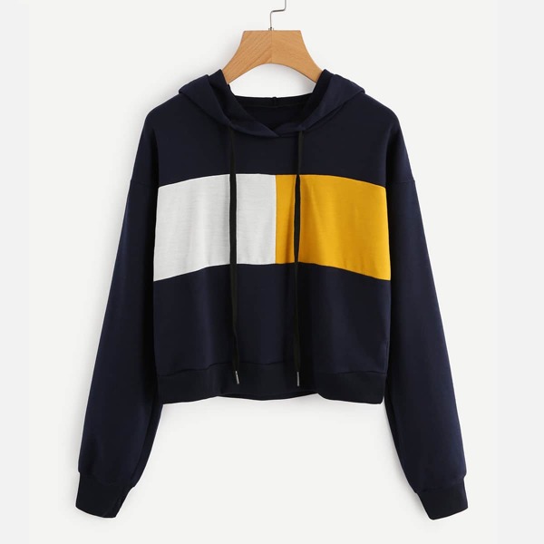 Contrast Panel Crop Hoodie
