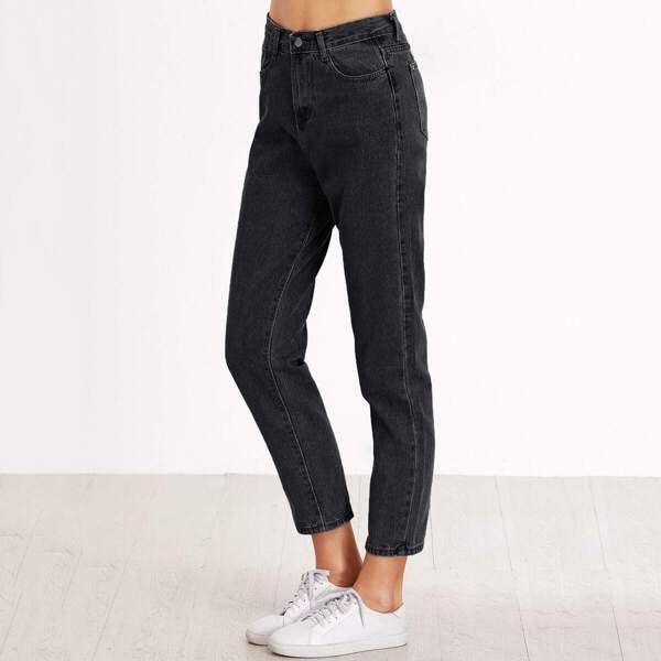 

High Waist Crop Mom Jeans, Black