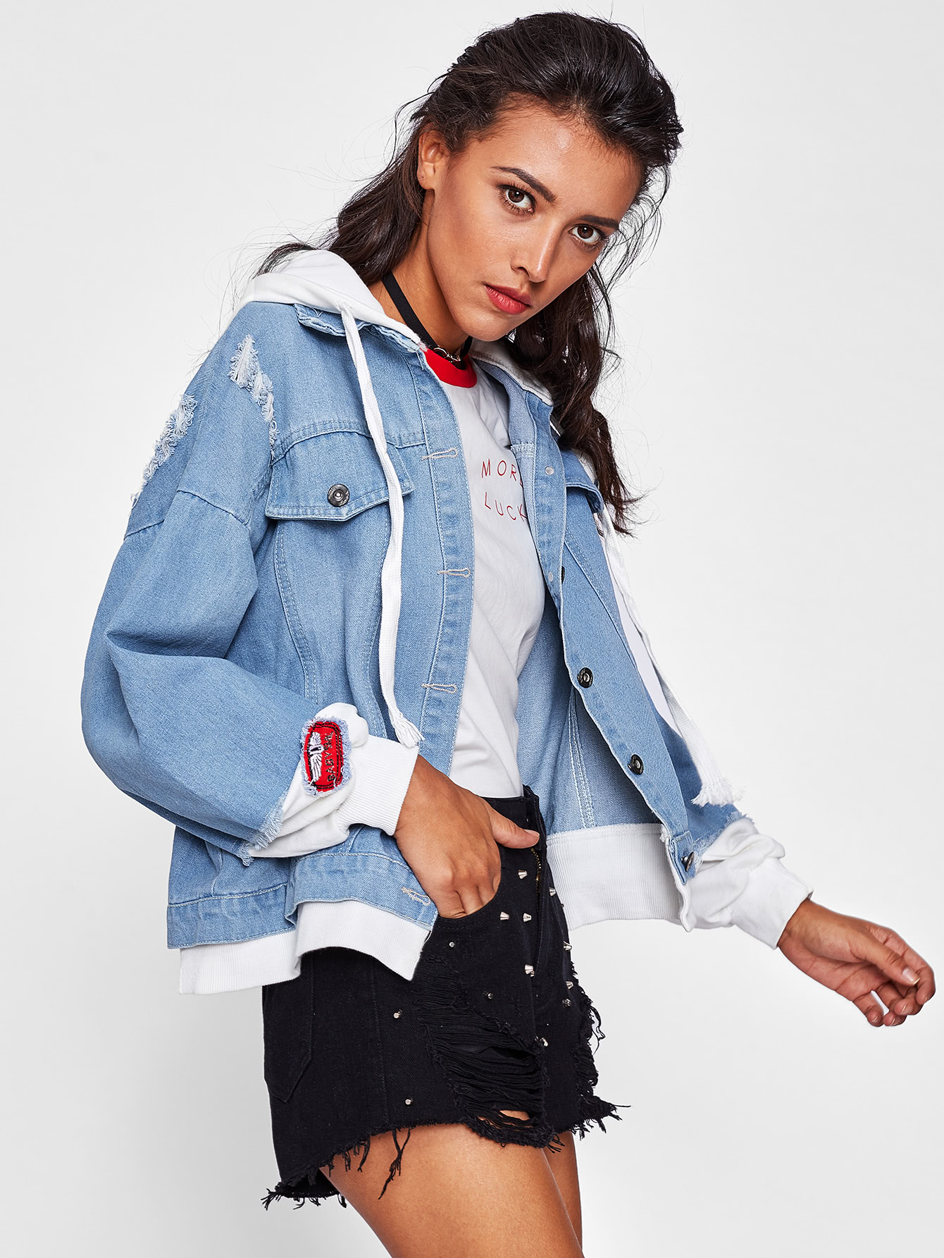 Hooded Frayed Trim Plain Outerwear Hooded Frayed Trim Plain Outerwear