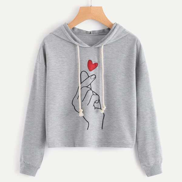 

Love Gesture Graphic Crop Marled Hoodie, Grey