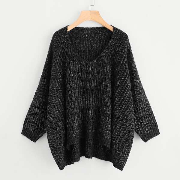 

Drop Shoulder Dip Hem Oversize Sweater, Black