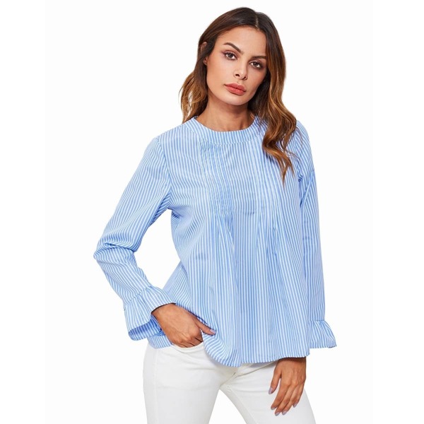 

Frill Sleeve Button Back Blouse, Blue