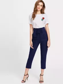 Pantalones pirata de talle alto con cordones - Azul Marino - Ver 4