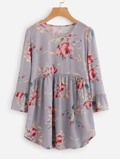 Floral Print Random Babydoll Long Tee