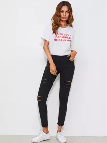 Jeans ajustados con rotos - Negro - Ver 5