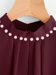 Blusa de gasa de manga puff con perlas - Burdeos - Ver 3